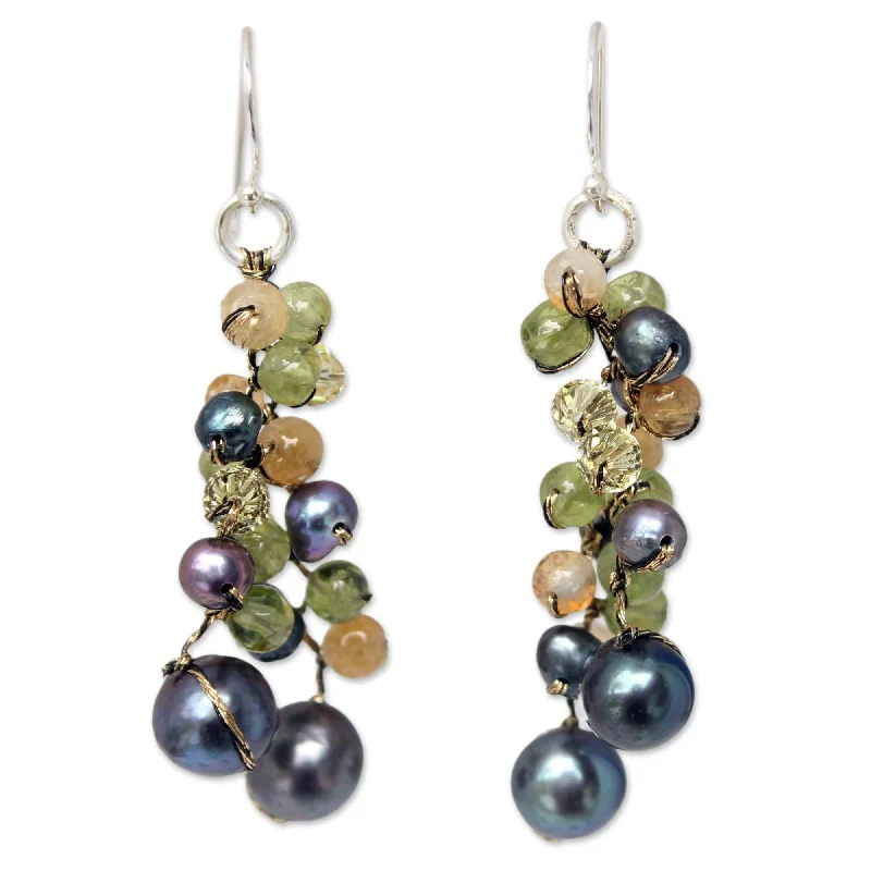 Handmade Pearl 'Bright Passion' Multi-gemstone Earrings (4 mm) (Thailand)