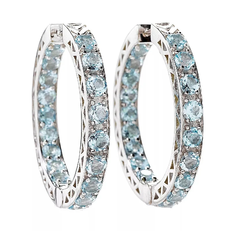 925 Sterling Silver Sky Blue Topaz Hoop Earrings