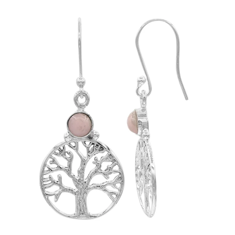 925 Sterling Silver Pink Opal Drop & Dangle Earrings