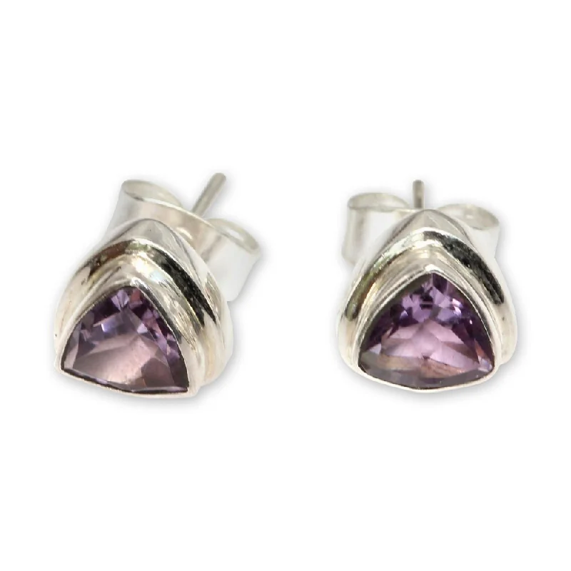 NOVICA Sterling Silver 'Purple Trinity' Amethyst Earrings (Indonesia)