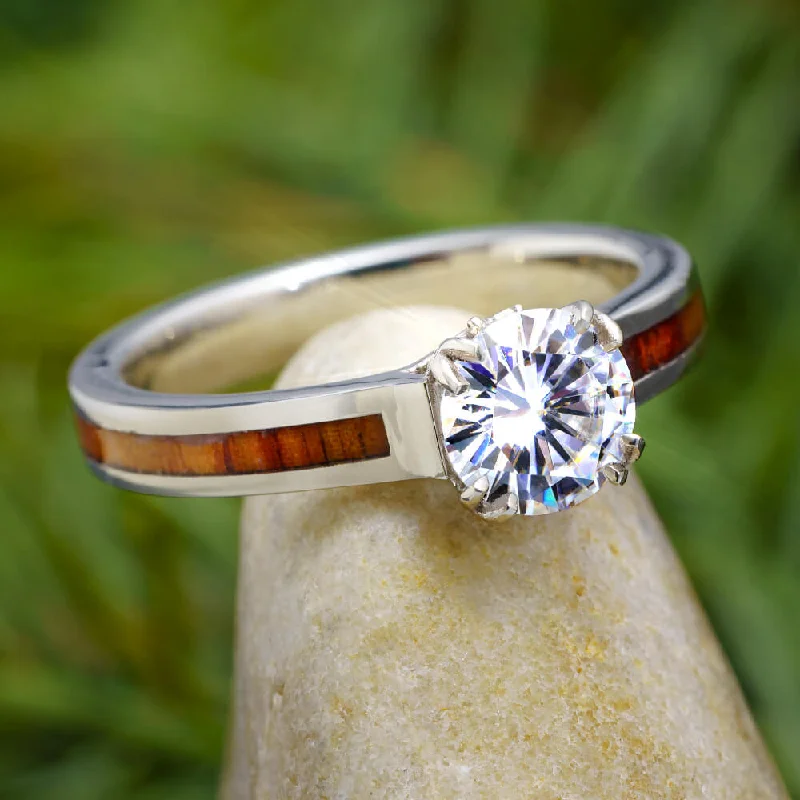 Antler Prong Moissanite Engagement Ring With Wood Inlay