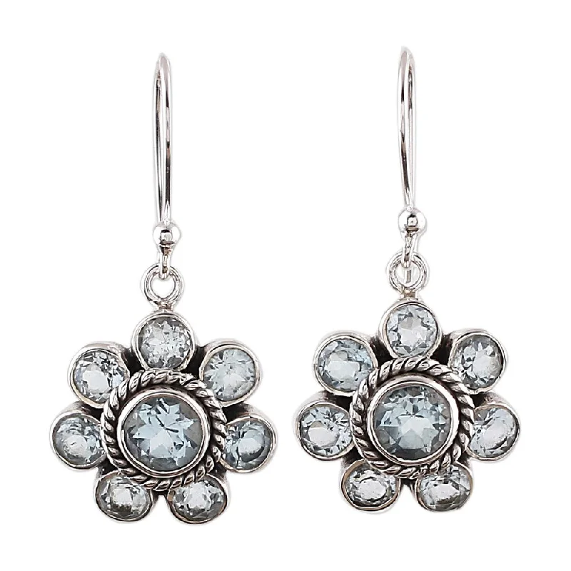 NOVICA Handmade Blue Topaz Dangle Earrings, 'Morning Glitter in Blue' (India) - 1.3*0.6