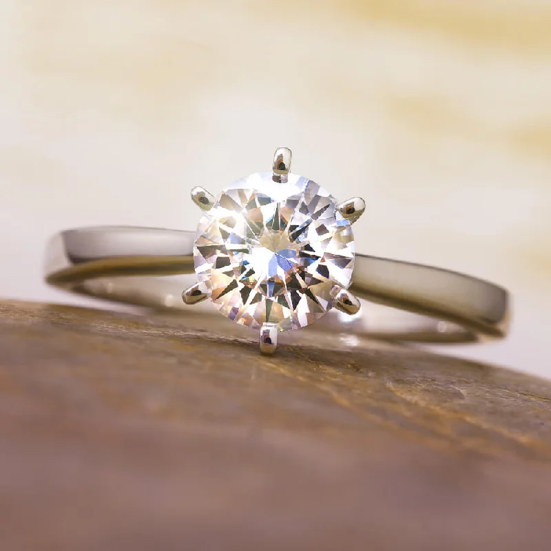 6.5mm Charles & Colvard Round Moissanite Solitaire Engagement Ring