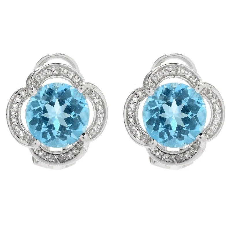 Sterling Silver 6.5ctw Swiss Blue Topaz & White Topaz Earrings