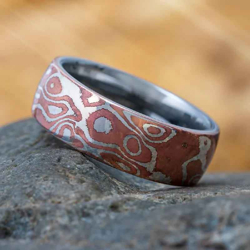 Copper And Silver Mokume Gane Ring With Titanium