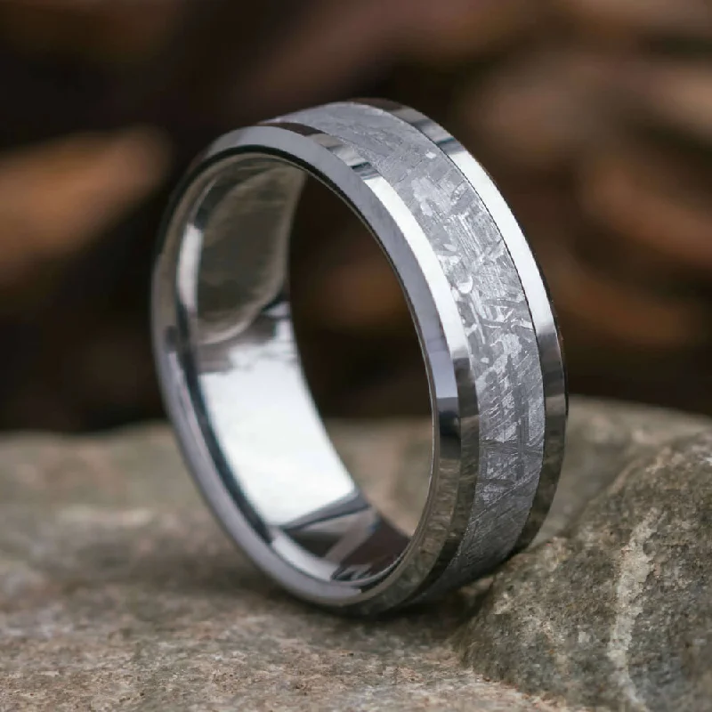 Tungsten Men's Wedding Band With Gibeon Meteorite