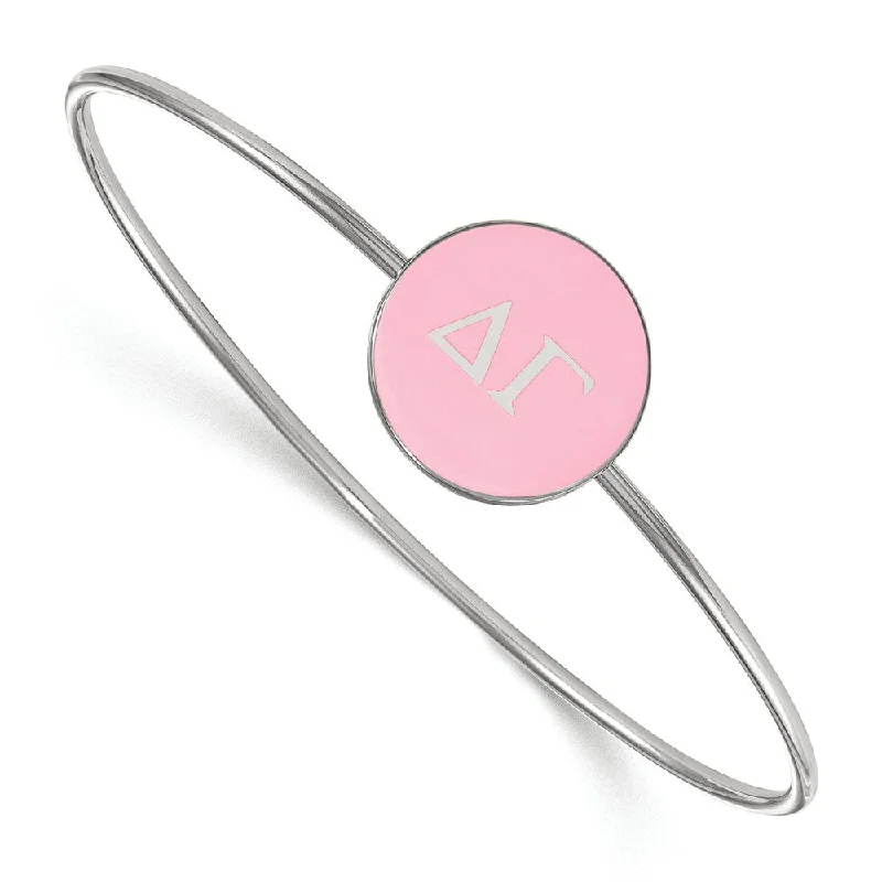 Sterling Silver Delta Gamma Pink Enamel Greek Letters Bangle - 6 in.