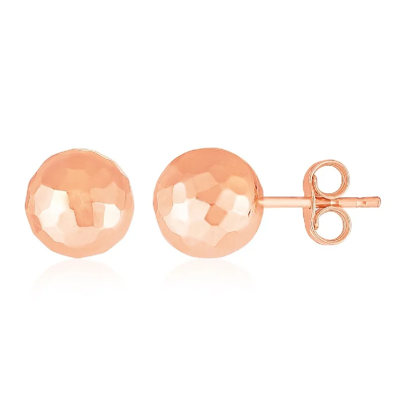 14k Rose Gold Ball Earrings with Faceted Texture