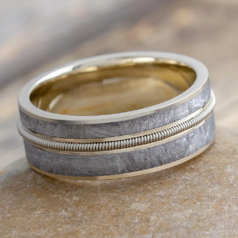 Guitar String Ring with Gibeon Meteorite