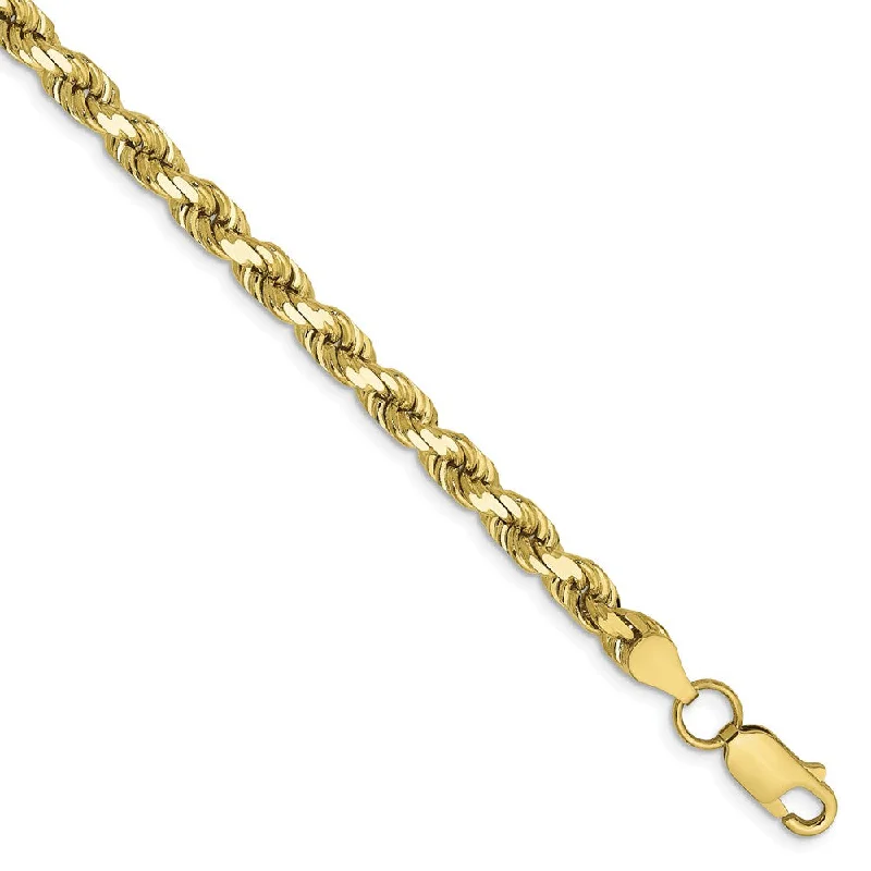 Men's 5mm, 10k Yellow Gold Diamond Cut Solid Rope Chain Bracelet