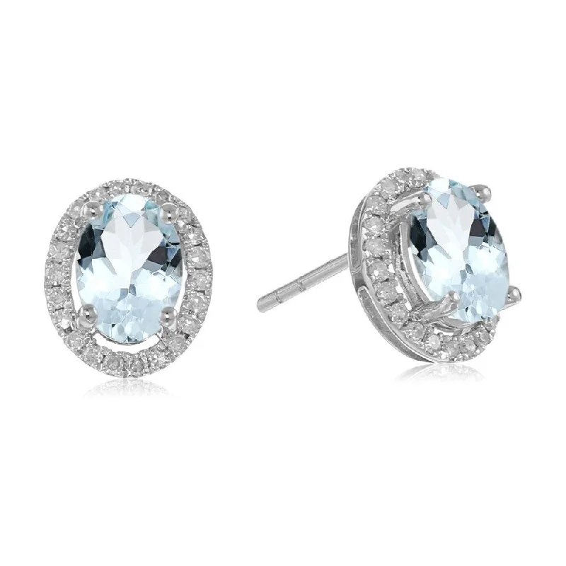 10KT Gold Aquamarine and Diamond Stud Earrings