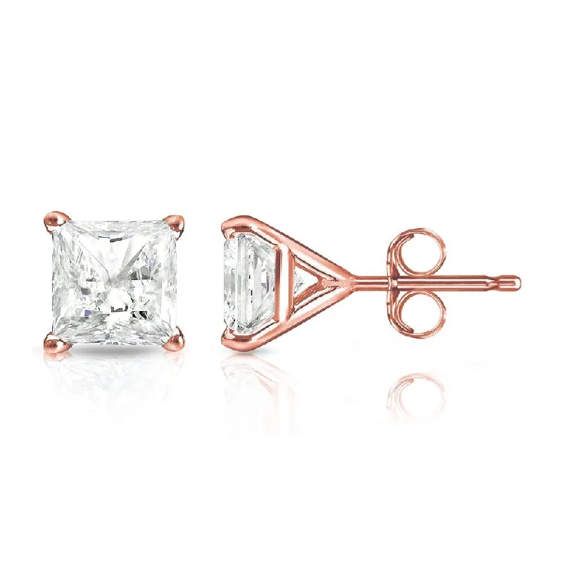 Auriya 1/3ctw Princess-cut Diamond Stud Earrings 14k Gold Martini-set