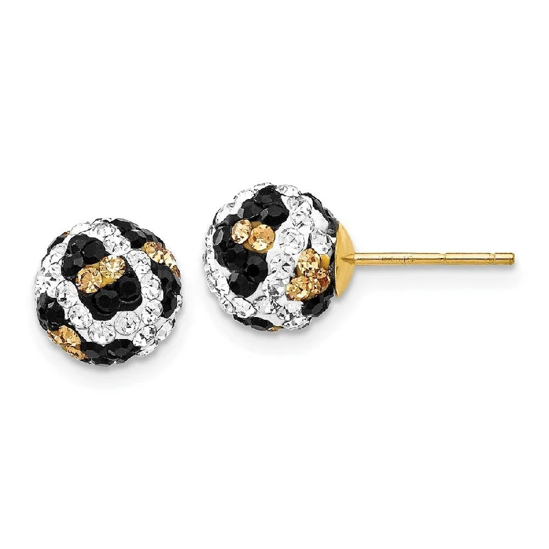 14k Yellow Gold Crystal Leopard White Black Yellow Stud Earrings (L-8 mm, W-8 mm)