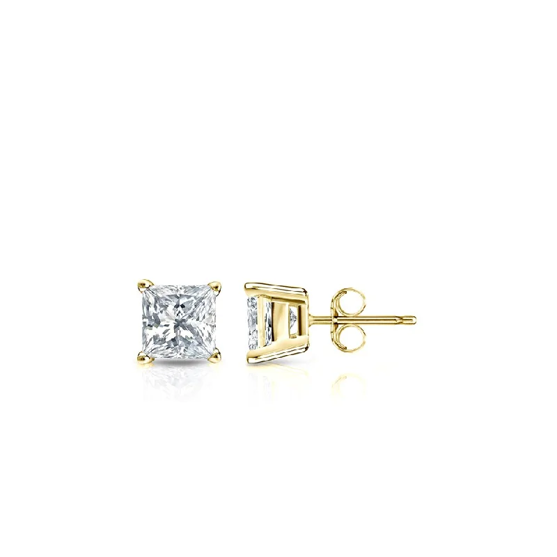 Auriya 14k Gold 1/3ctw Princess-cut Diamond Stud Earrings