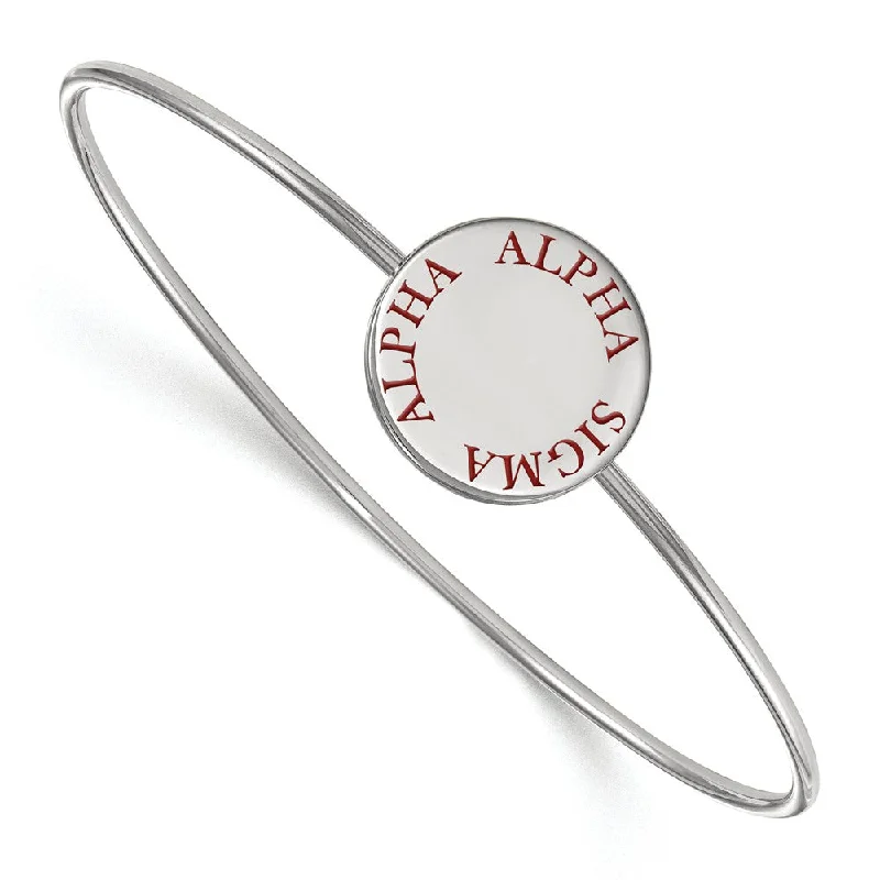 Sterling Silver Alpha Sigma Alpha Enamel Red Letters Bangle - 7 in.