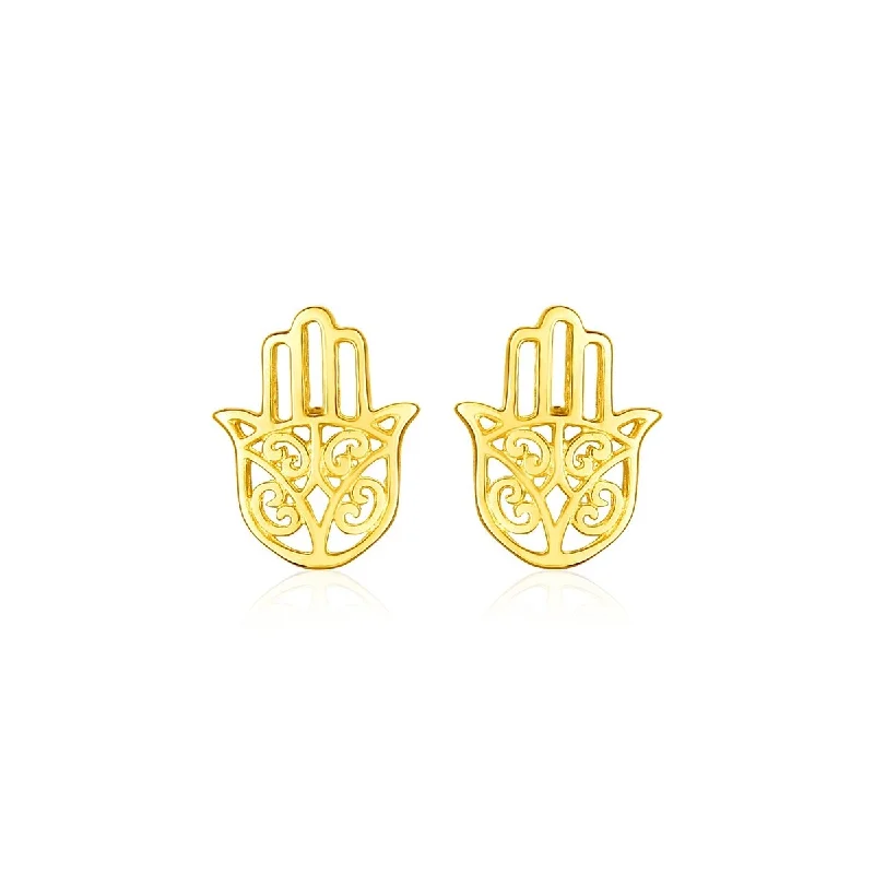 14k Yellow Gold Polished Hand of Hamsa Post Earrings