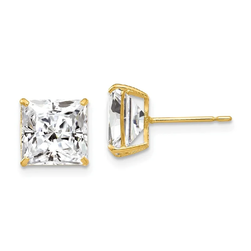 14k Yellow Gold Square CZ Stud Earrings (L-9 mm, W-9 mm)