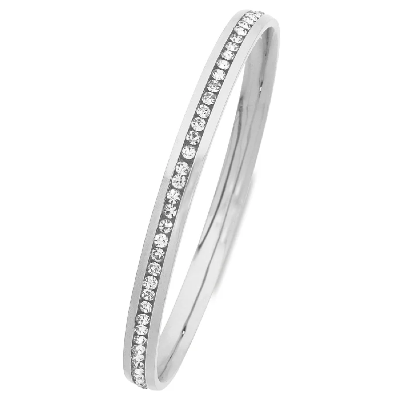 White Stainless Steel Channel Crystal Bangle 60-63-65mm