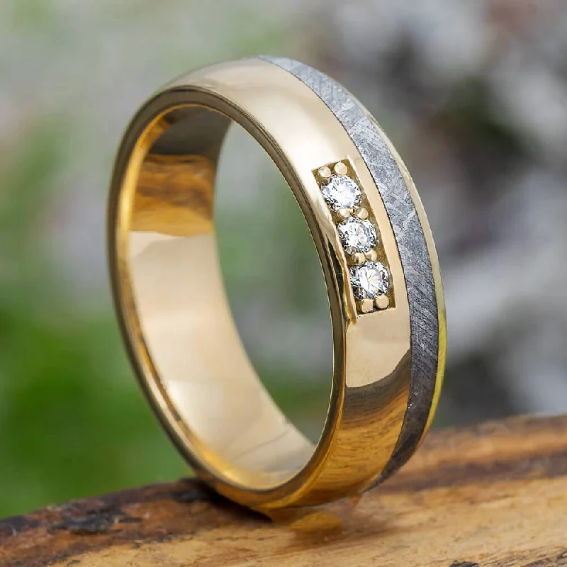 Diamond & Meteorite Men's or Women's Wedding Band