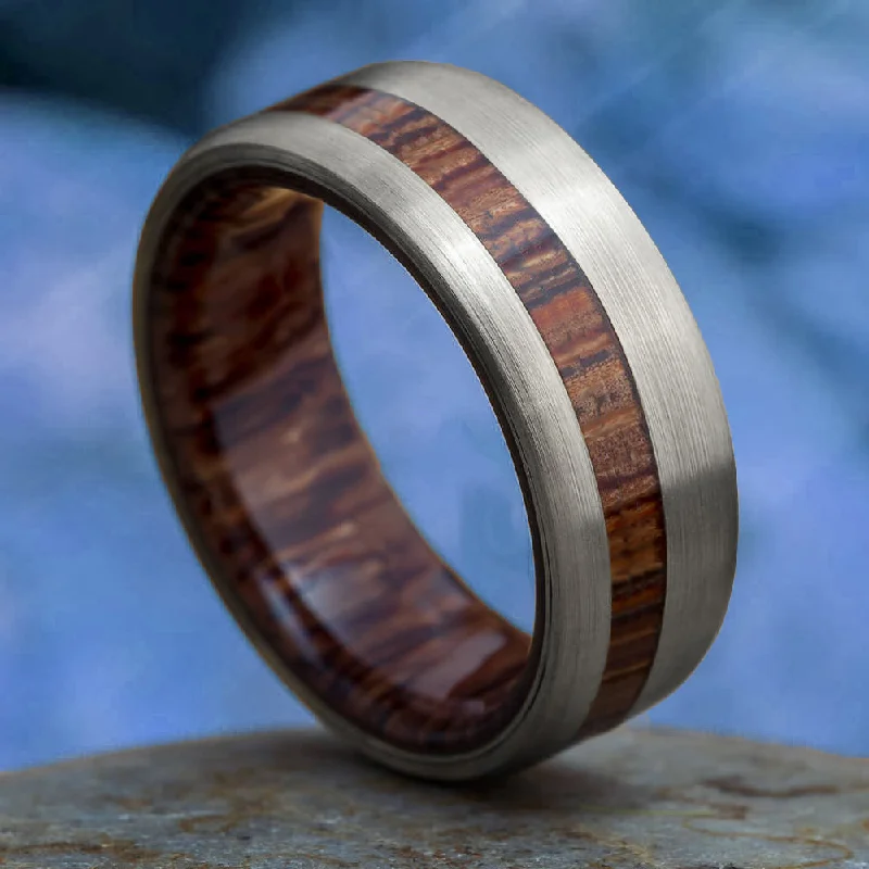 Brushed Titanium & Wood Men's Wedding Band