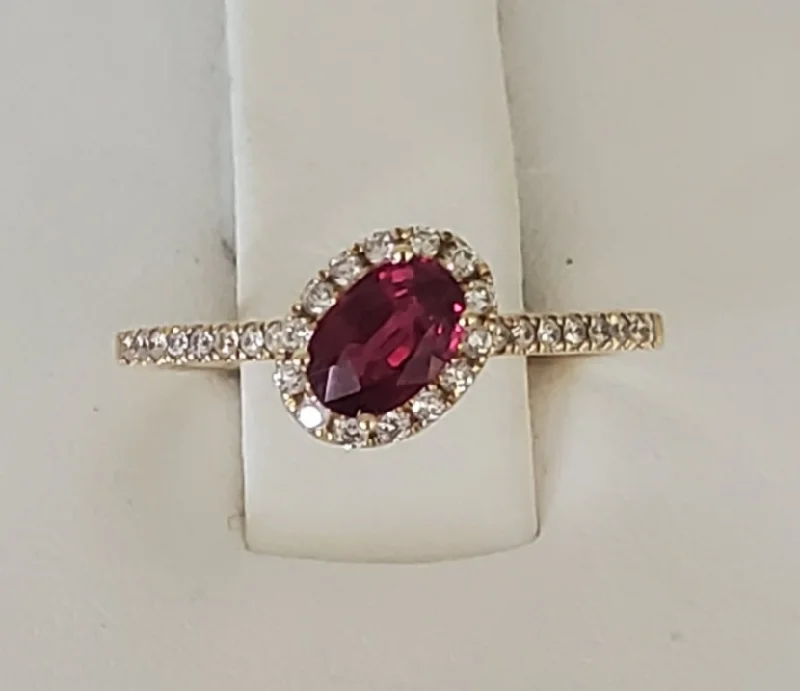 14kt Yellow Gold Ruby Halo Ring