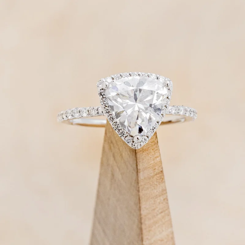 "ELENA" - TRILLION CUT MOISSANITE ENGAGEMENT RING WITH DIAMOND HALO & ACCENTS