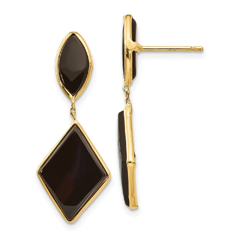 14k Yellow Gold Onyx Dangle Earrings (L-32 mm, W-11 mm)