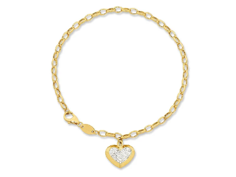 9ct Yellow Gold Silver Infused Heart Charm Bracelet