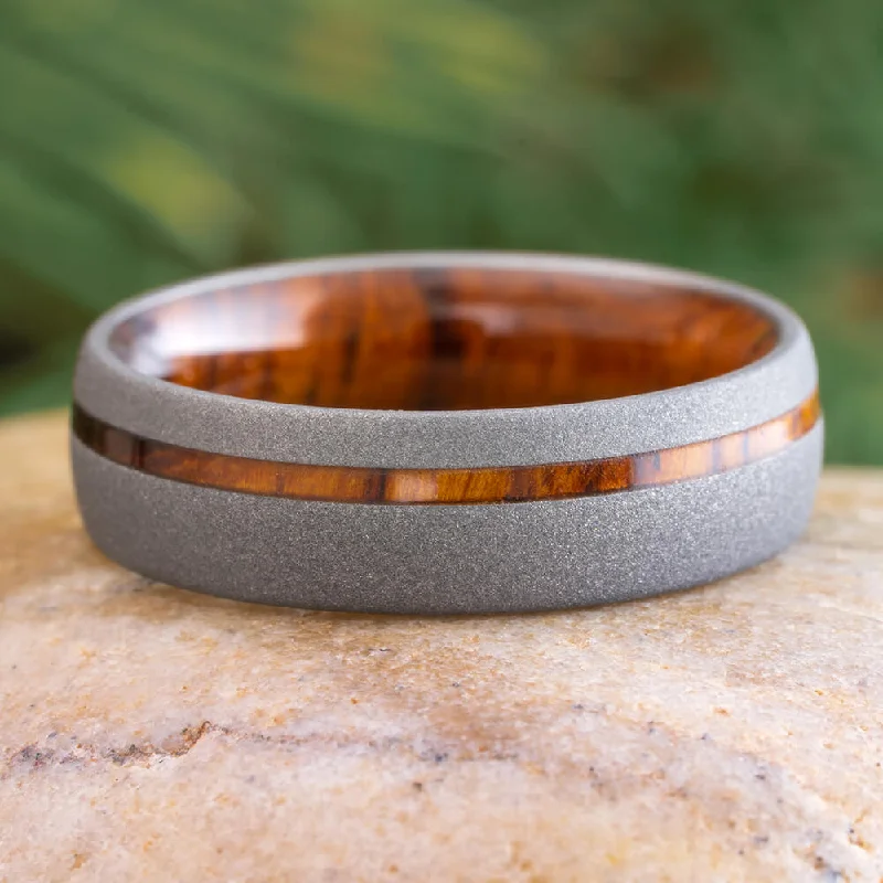 Ironwood & Sandblasted Titanium Band, 6mm Ring