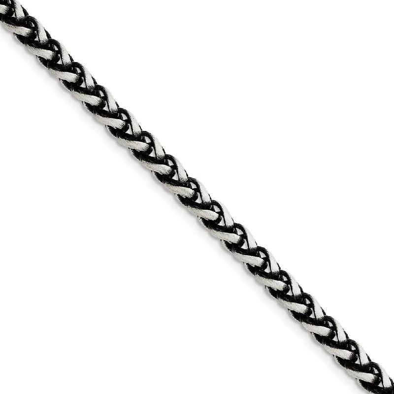 Men's 6mm, Sterling Silver Antiqued Spiga Chain Bracelet, 8.5 Inch