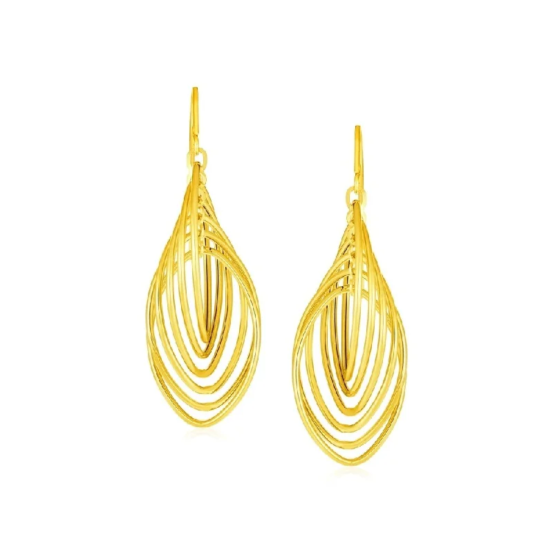 14k Yellow Gold Post Earrings with Polished Wire Dangles