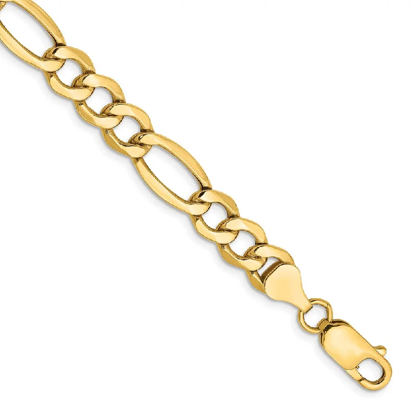 Men's 7.3mm, 14k Yellow Gold, Hollow Figaro Chain Bracelet