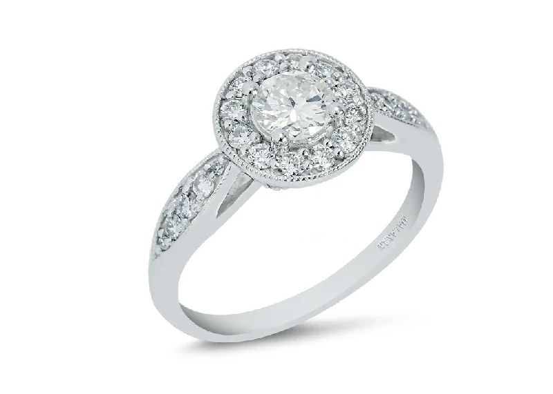 14 Karat White Halo Engagement Ring