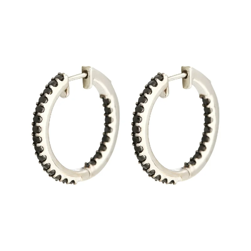 925 Sterling Silver Black Spinel Hoop Earrings