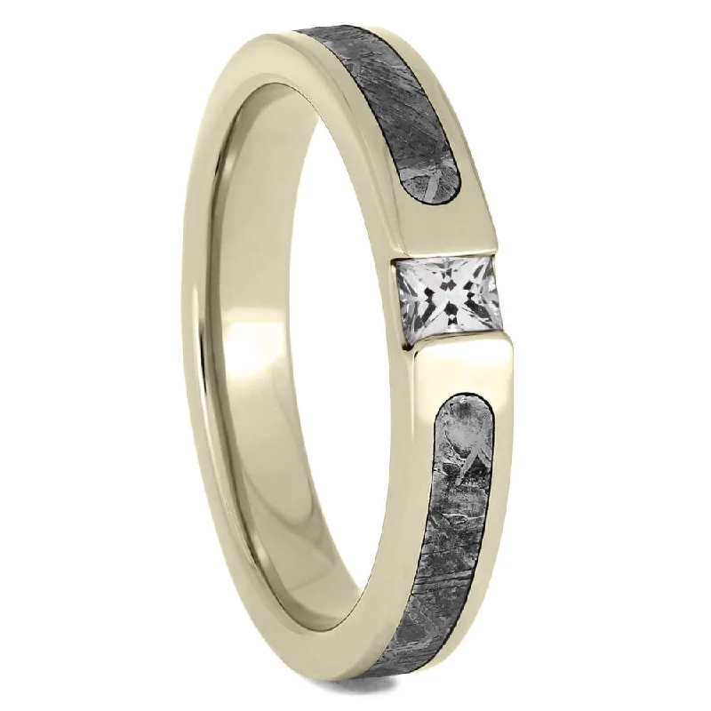 White Sapphire Band with Meteorite Inlay