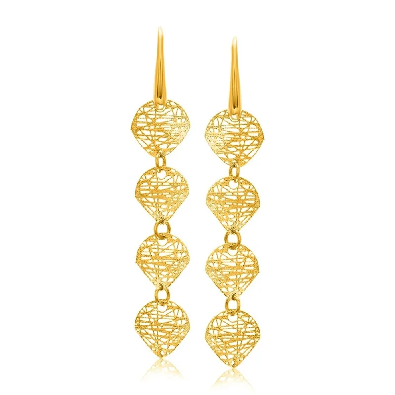 14k Yellow Gold Leaf Like Chain Dangling Earrings