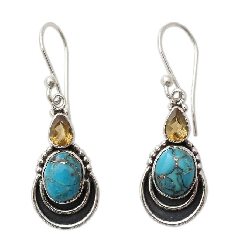 NOVICA Handmade Sterling Silver Eternal Allure Citrine Turquoise Earrings (India) - Blue