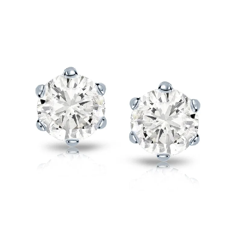 14k Gold 1 1/2ct TDW 6 Prong Round Solitaire Diamond Stud Earrings by Auriya