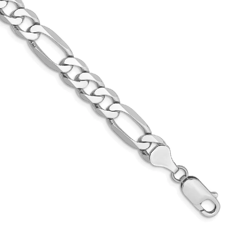 Men's 7mm 14K White Gold Solid Flat Figaro Chain Bracelet, 9 Inch