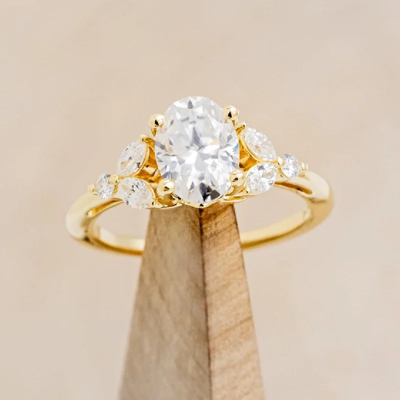 "BLOSSOM" - OVAL MOISSANITE ENGAGEMENT RING WITH LEAFCUT DIAMOND ACCENTS