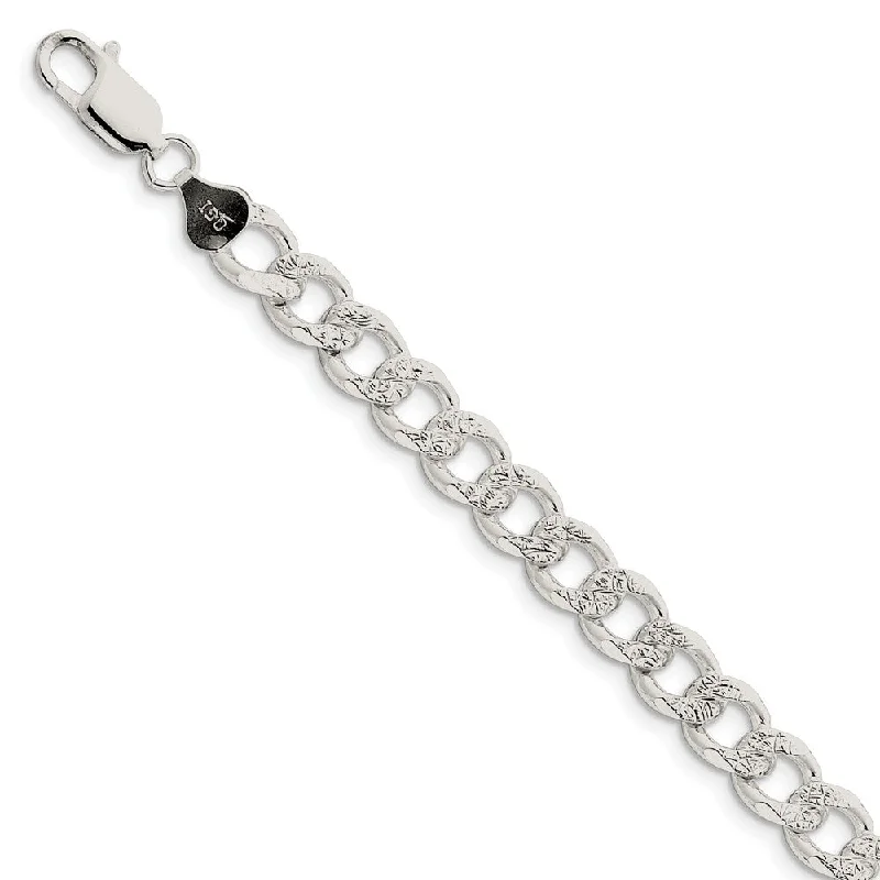 Men's 8mm, Sterling Silver Solid Pave Curb Chain Bracelet