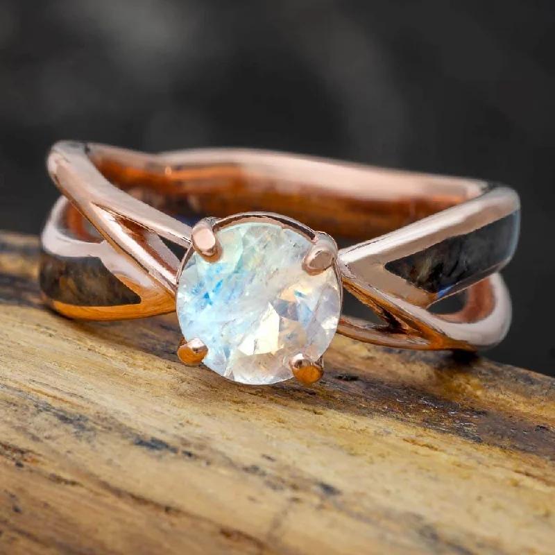 Moonstone Engagement Ring with Dinosaur Bone