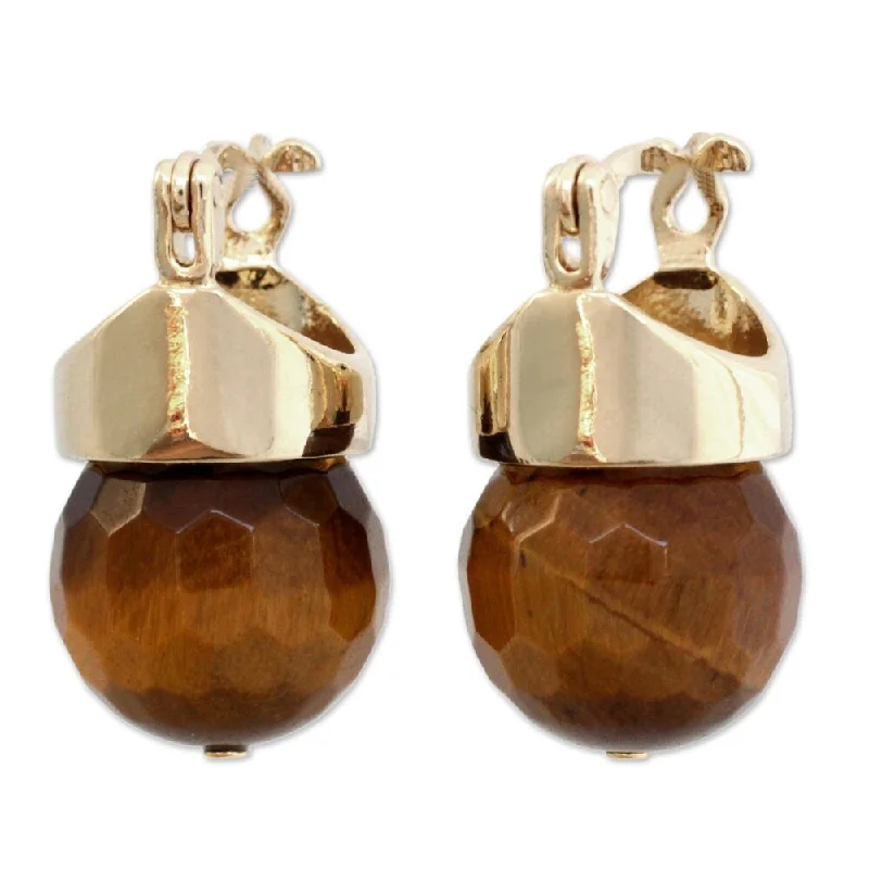 Handmade Gold Overlay Honey Acorn Tiger's Eye Earrings (Brazil) - 0.9L*0.5W