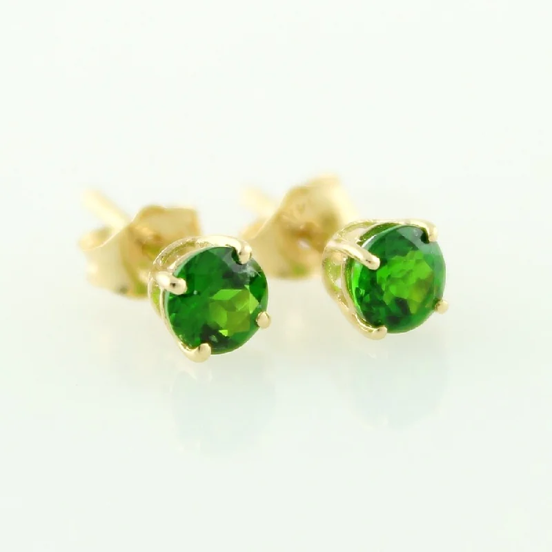 14k Yellow Gold Petite 4mm Round-cut Diopside Stud Earrings