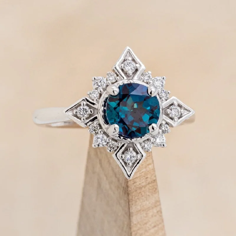 "JOURNEY" - ROUND LAB-GROWN ALEXANDRITE ENGAGEMENT RING WITH DIAMOND ACCENTS