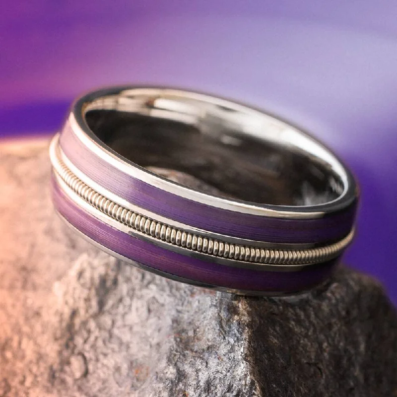 Purple Rain Vinyl Wedding Band with Guitar String