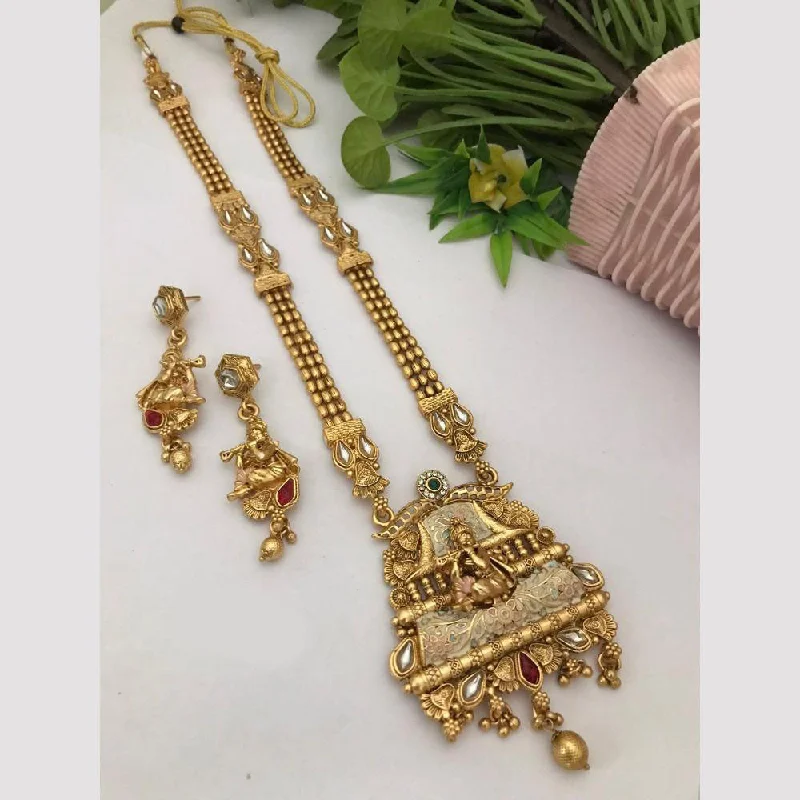 FS Collection Gold Plated Kundan Stone And Meenakari Lord Ganesha Necklace Set