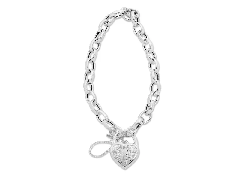 Sterling Silver Filigree Heart Padlock Bracelet