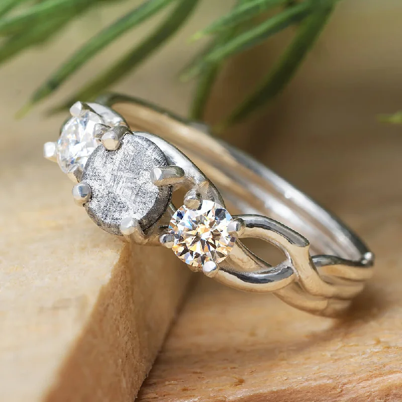 Meteorite & White Sapphire Engagement Ring