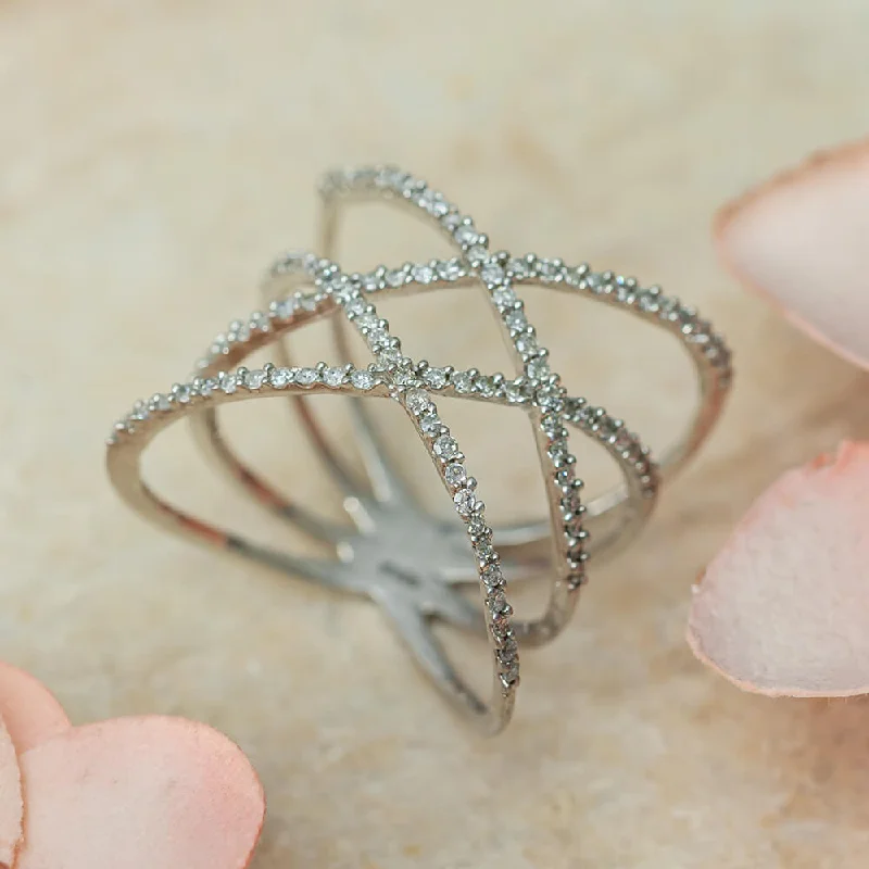 Diamond Double X Statement Ring, Pink Gold or Silver